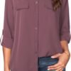 Women's Dressy Lapel Button Down Shirts for Work Office Business Casual Chiffon Blouse Tops