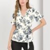 Women's Wrap Peplum Top Blouse Tie Waist Short Sleeve Ruffle Floral V Neck Belted Shirts