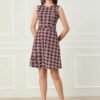 Women's Plaid Dress Sleeveless Fit and Flare Houndstooth Work Dresses
