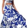 Womens Summer Sexy 2 Pieces Outfits Ruffle Floral Tank Top Wrap Boho Tropical Long Skirt Set Clubwear Dresses