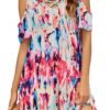 Women Summer Cold Shoulder Criss Cross Neckline Short Sleeve Casual Tunic Top Dress (S-3XL)