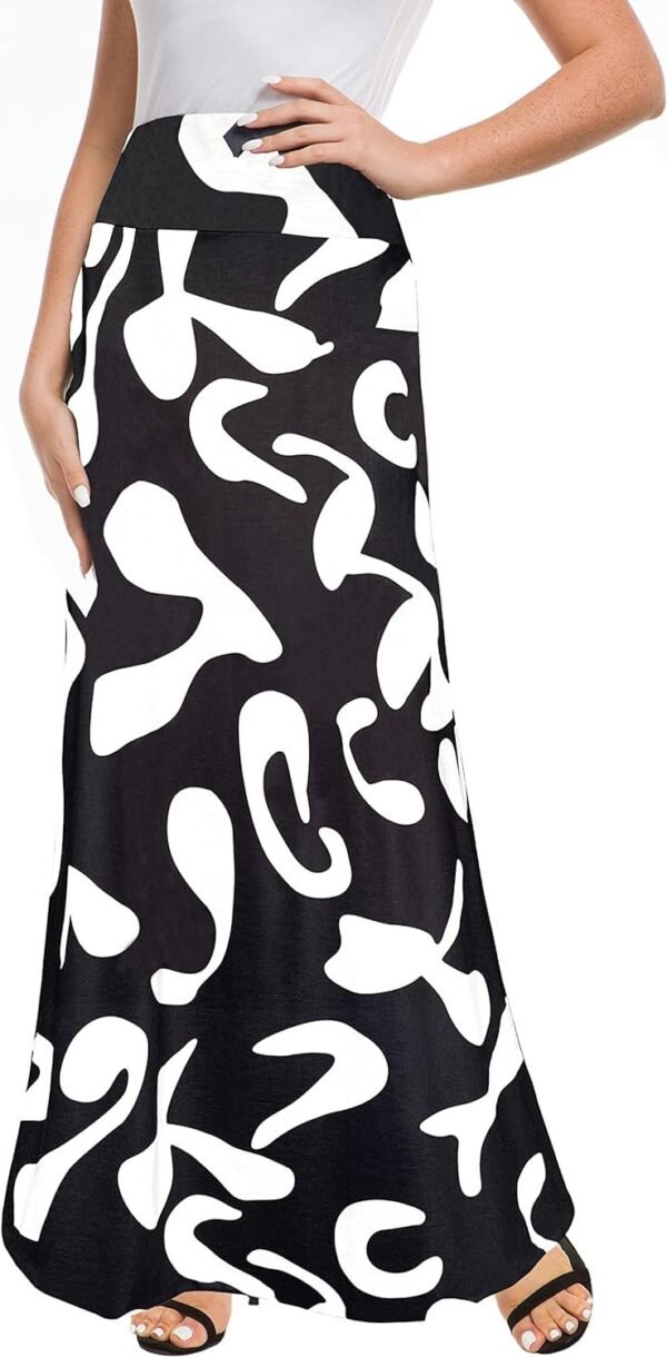 Women's Fold Over High Waisted Floor Length Maxi Flare Skirt with Pockets