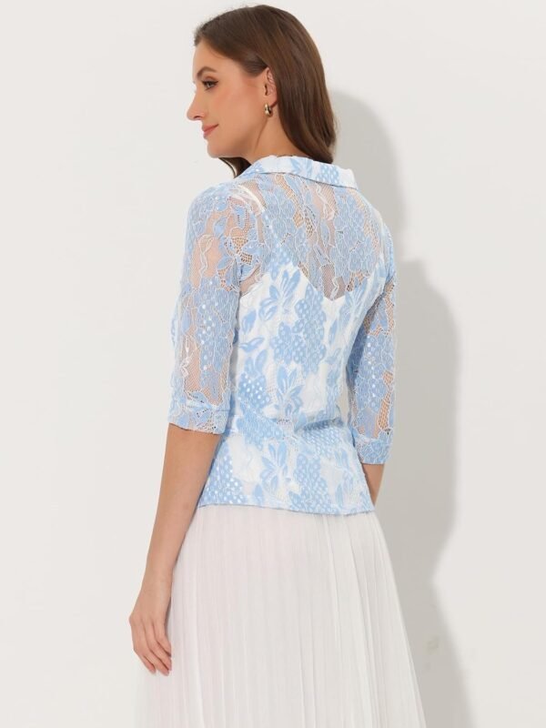 Women's Bussiness Casual Blazers Floral Lace 3/4 Sleeve Single Button Elegant Blazer Suits