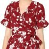 Women's Wrap Peplum Top Blouse Tie Waist Short Sleeve Ruffle Floral V Neck Belted Shirts