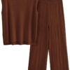 Womens Pullover Tops And Wide Leg Pants Casual Sweater Set