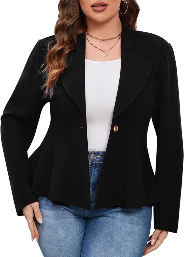 Women's Plus Size Blazer, Long Sleeve Flattering Business Casual Suit Jacket for Women Fashion Dressy