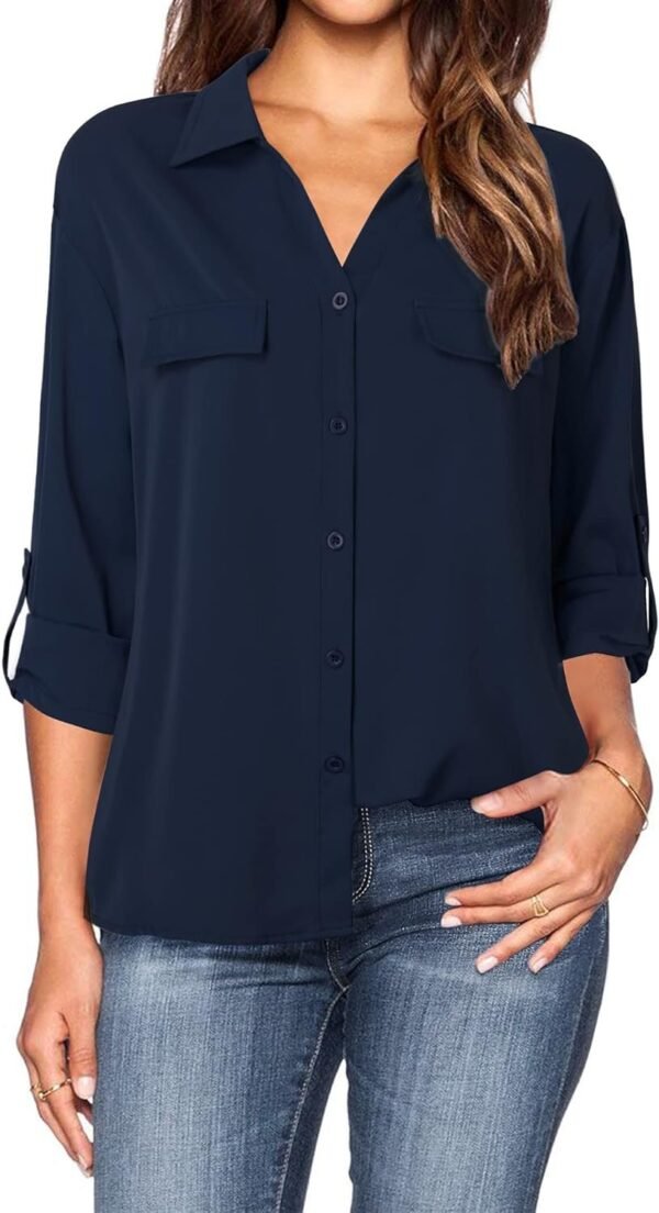 Women's Dressy Lapel Button Down Shirts for Work Office Business Casual Chiffon Blouse Tops