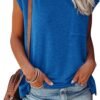 Womens Summer Short Cap Sleeve Shirts Solid Loose Fit Pocket Tunic Tops