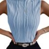 Women's Sleeveless Mock Neck Textured Tank Top