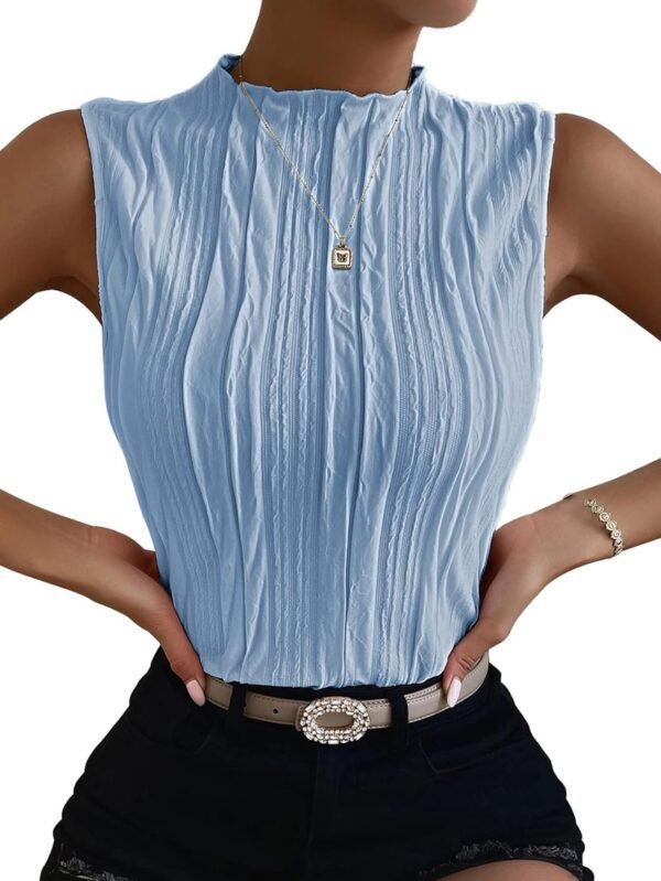 Women's Sleeveless Mock Neck Textured Tank Top