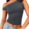 Womens Off The Shoulder Tops Sleeveless Shirts Going Out Crop Tank Tops Slim Fitted Y2K Summer Outfits 2024