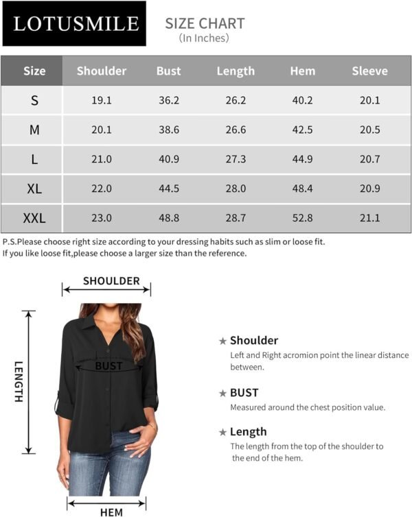 Women's Dressy Lapel Button Down Shirts for Work Office Business Casual Chiffon Blouse Tops