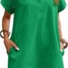 Womens Cotton Shirt Dress Summer Casual Short Sleeve Button Down Beach Cover Up Shirts with Pockets