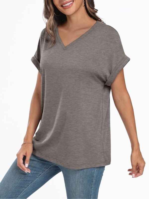 Women's Oversized Short Sleeve Tshirts Casual V Neck Summer Tops Loose Fit 2024 Work Shirts