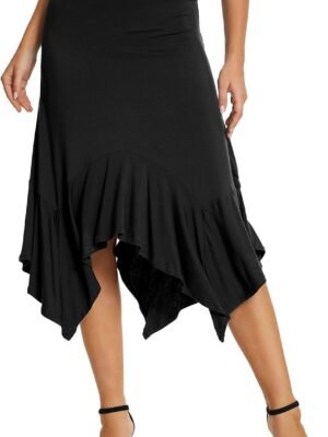 Women's Summer Beach Skirt Stretchy Midi Skirt with Irregular Hem