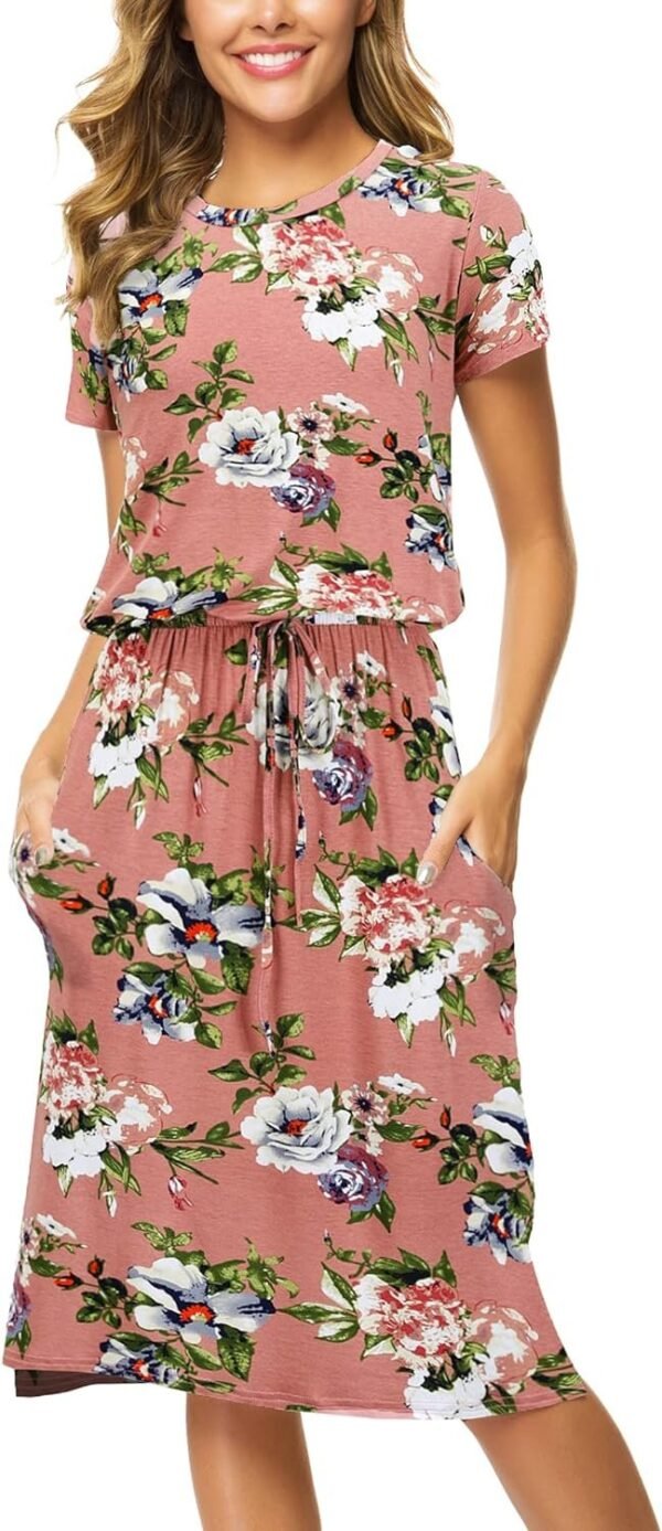 Womens Hide Belly Mid Length Work Casual Dress with Pockets