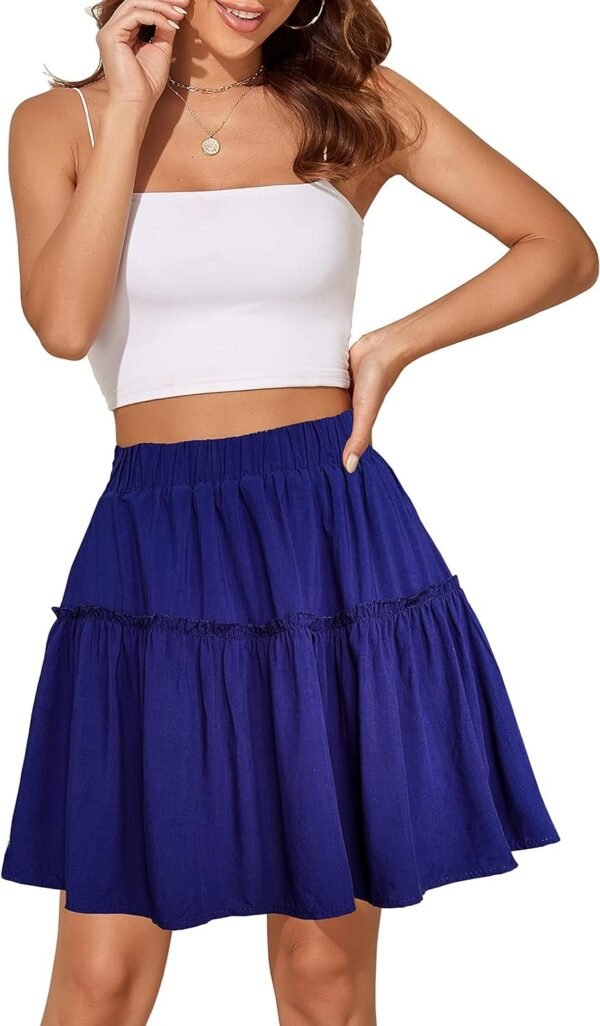 Women's Summer High Waist Floral Layered Ruffle Pleated Beach Mini Skirt