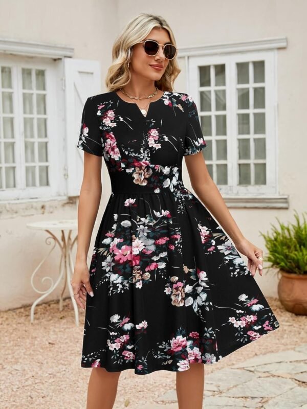 Women's Vintage Pleated Flared Swing A-Line Casual Party Work Dresses