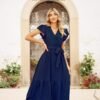 Women's Wrap V Neck Wedding Guest Dress Flutter Sleeve Swiss Dot A-Line Midi Summer Beach Dress