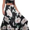 Womens Summer Sexy 2 Pieces Outfits Ruffle Floral Tank Top Wrap Boho Tropical Long Skirt Set Clubwear Dresses