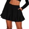 Women's Pleated Skater Skirt with Pockets High Waisted Ruffles Flared Mini Short Skirts