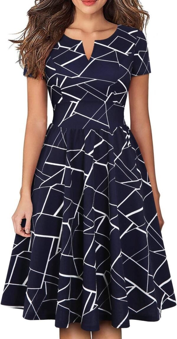 Women's Vintage Pleated Flared Swing A-Line Casual Party Work Dresses