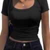 Women's Short Sleeve T Shirts Casual Summer Basic Scoop Neck Slim Fit Rib Knit Business Work Tee Tops