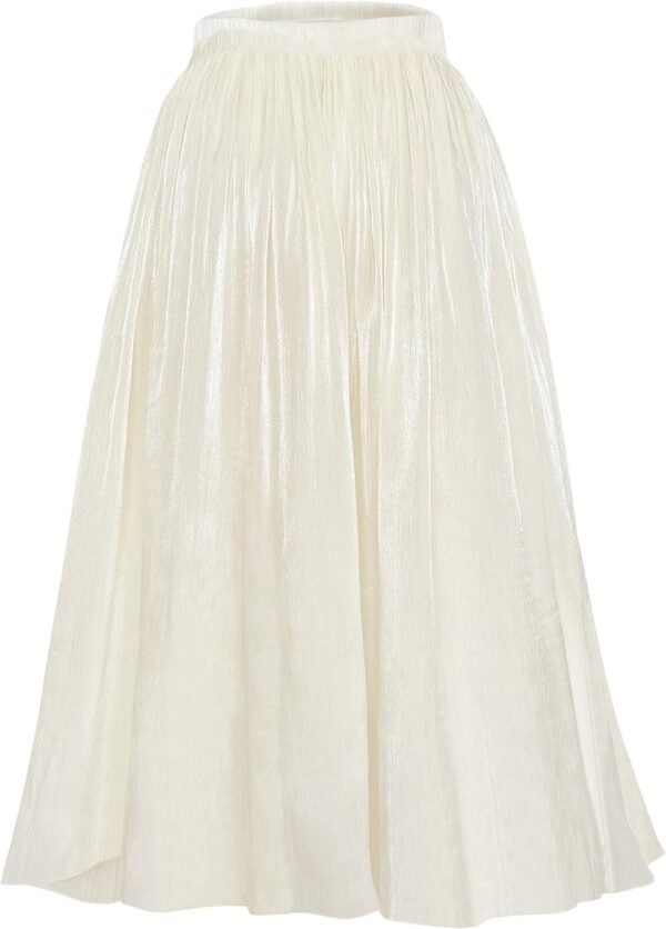 Women High Elastic Waist Pleated Midi Long Skirt Swing A-line Skirts