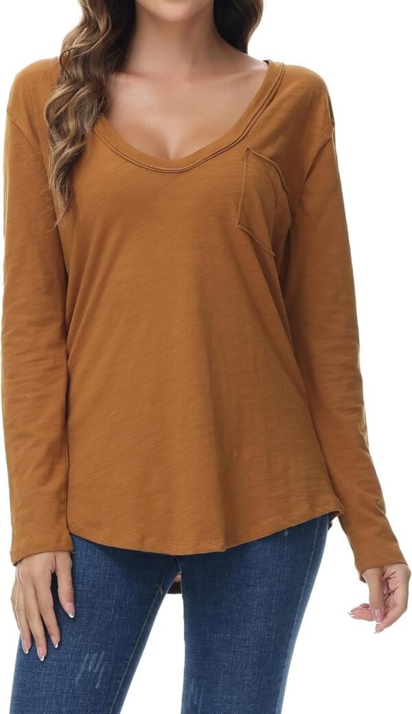 Women's Oversized T Shirts Fashion Long Sleeve Scoop Neck Top Shirts Loose fit Comfy Tees with Pockets