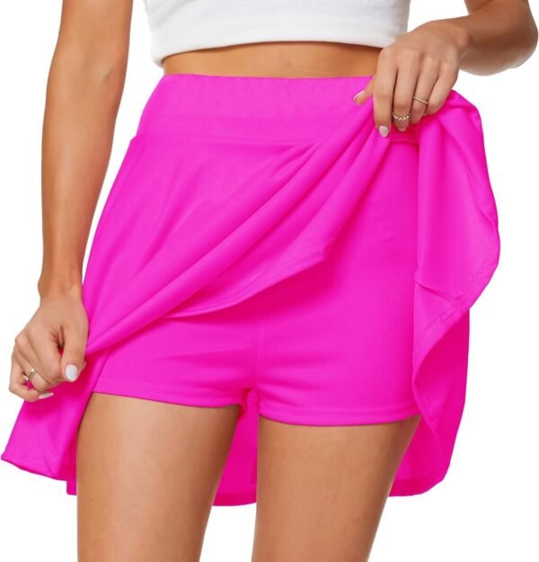Women's Casual Basic Versatile Flared Pleated Mini Skater Skirt with Shorts