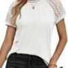 Womens Tshirts Trendy Fashion Tops Lace Short Sleeve Business Tee Shirts Casual Knitted Blouses Summer Outfits 2024