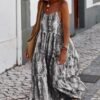 Women Summer Dresses 2024 Spaghetti Strap Scoop Neck Floral Maxi Dress Flowy Boho Long Sundress with Pockets