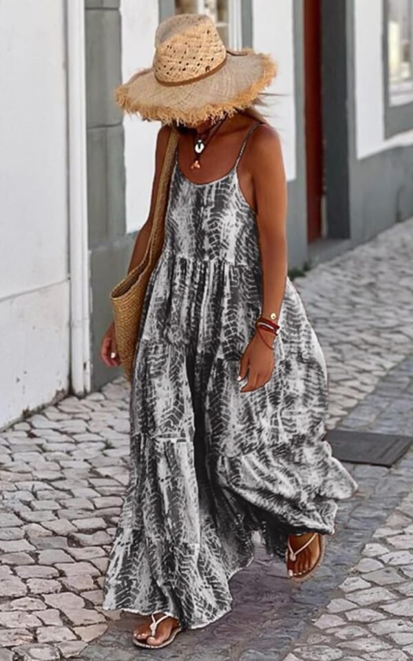 Women Summer Dresses 2024 Spaghetti Strap Scoop Neck Floral Maxi Dress Flowy Boho Long Sundress with Pockets