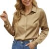Women's Silk Blouse Long Sleeve Lady Shirt Casual Office Work Blouse Shirt Tops