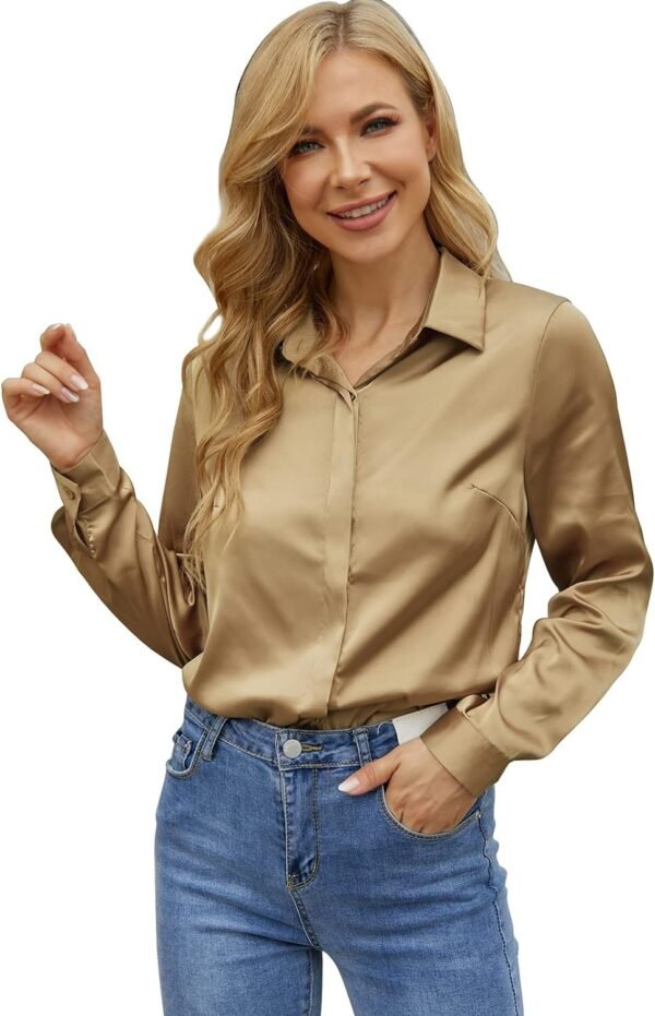 Women's Silk Blouse Long Sleeve Lady Shirt Casual Office Work Blouse Shirt Tops