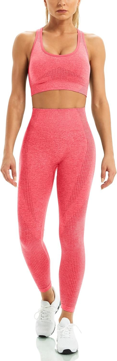 Women 2 Piece Workout Outfits Sports Bra Seamless Leggings Yoga Gym Activewear Set