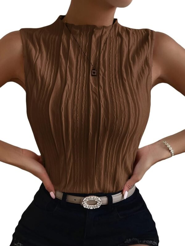 Women's Sleeveless Mock Neck Textured Tank Top