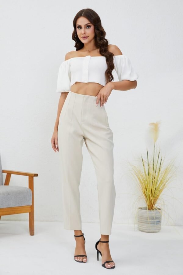 Women's High Waisted Business Trousers Straight Leg Pleated Office Slacks Pants