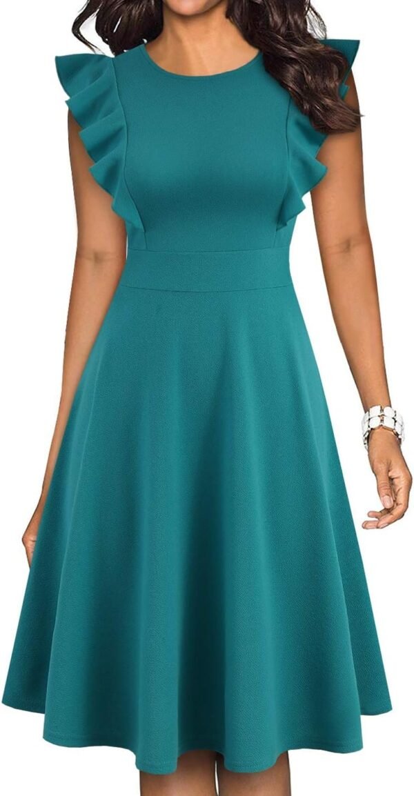 Women's Vintage Ruffle Floral Flared A Line Swing Casual Cocktail Party Dresses