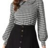 Women's Peter Pan Collar Shirt Fashion Puff Long Sleeve Houndstooth Plaid Blouse