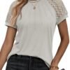 Womens Tshirts Trendy Fashion Tops Lace Short Sleeve Business Tee Shirts Casual Knitted Blouses Summer Outfits 2024