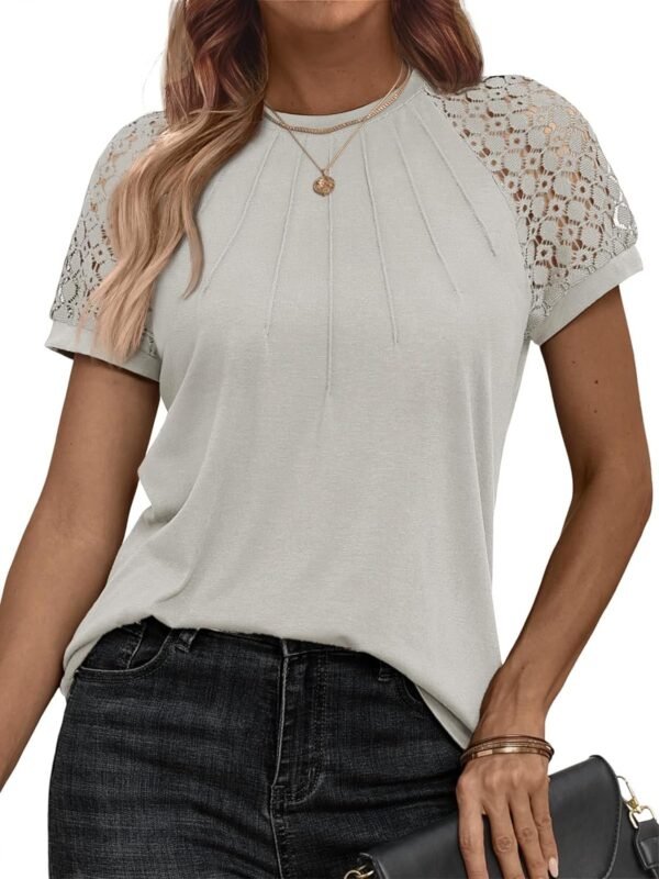 Womens Tshirts Trendy Fashion Tops Lace Short Sleeve Business Tee Shirts Casual Knitted Blouses Summer Outfits 2024