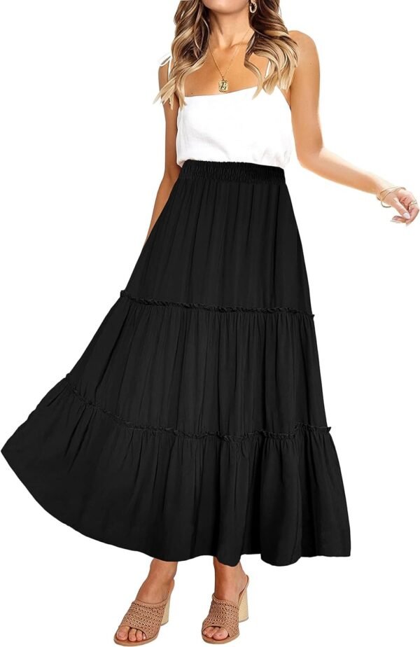 71PglxaX25L._AC_SL1500.jpg Womens High Waist A Line Ruffle Swing Long Maxi Skirt with Pockets
