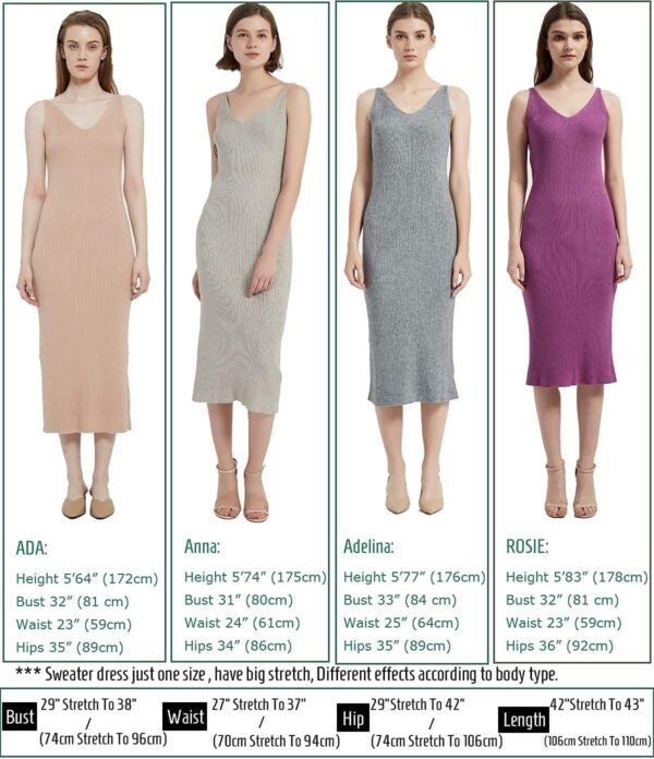 Women's Sleeveless Sweater Dress Knit Slim V Neck Bodycon Midi Stretchable Elasticity Slim Fits