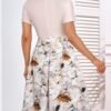 Womens Elegant Print Notched Neck Slant Pocket Pleated Hem Casual A-Line Dress