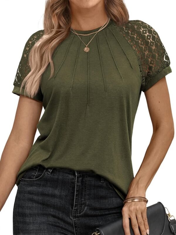 Womens Tshirts Trendy Fashion Tops Lace Short Sleeve Business Tee Shirts Casual Knitted Blouses Summer Outfits 2024