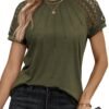 Womens Tshirts Trendy Fashion Tops Lace Short Sleeve Business Tee Shirts Casual Knitted Blouses Summer Outfits 2024