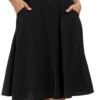 Womens High Waisted A Line Pleated Midi Skirt Button Front Skirts with Pocket