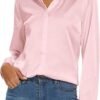 Women's Silk Blouse Long Sleeve Lady Shirt Casual Office Work Blouse Shirt Tops
