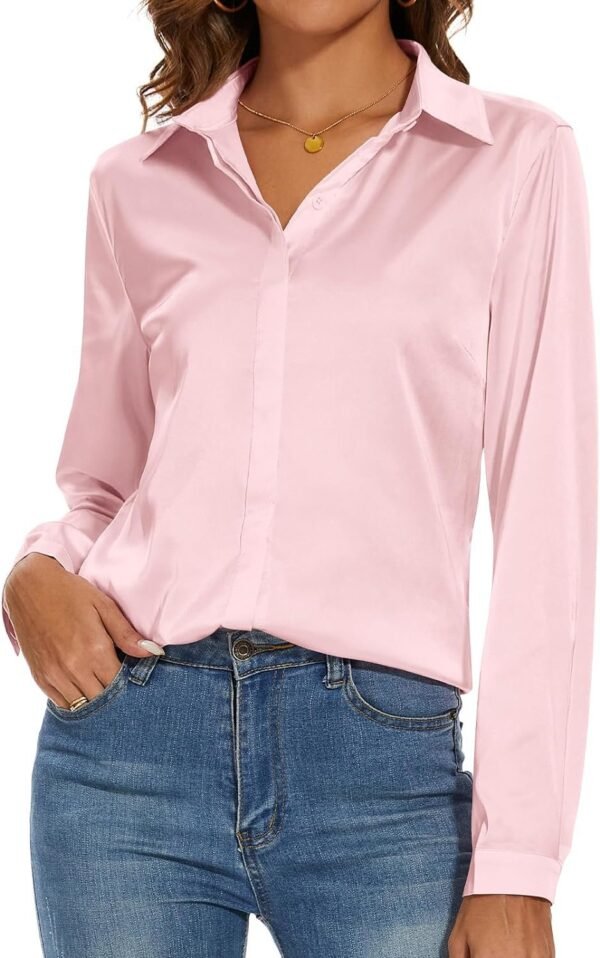 Women's Silk Blouse Long Sleeve Lady Shirt Casual Office Work Blouse Shirt Tops